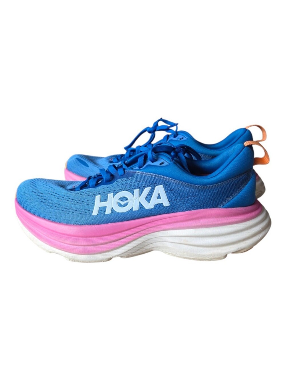 Hoka One One Bondi 8 Shoes Womens 9B Blue Pink Cushioned Road Running Sneakers
